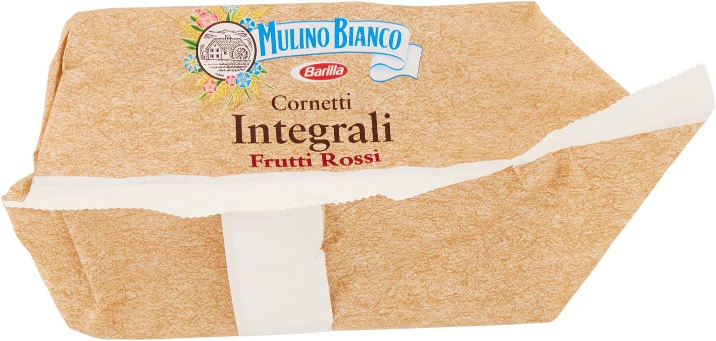 Mulino Bianco Cornetti Integrali Frutti Rossi con 100% Farina Integrale, Brioche di Pasta Sfoglia con Confettura di Frutti Rossi, Senza Olio di Palma, Confezione con 6 Cornetti