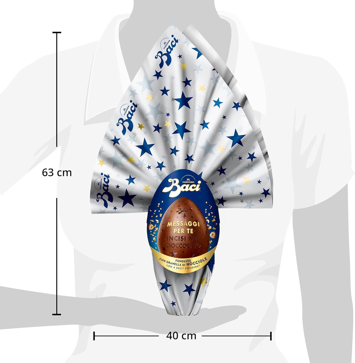 BACI PERUGINA Uovo di Pasqua 2025 Cioccolato Fondente Inciso con granella di Nocciole e 4 Cioccolatini 310g