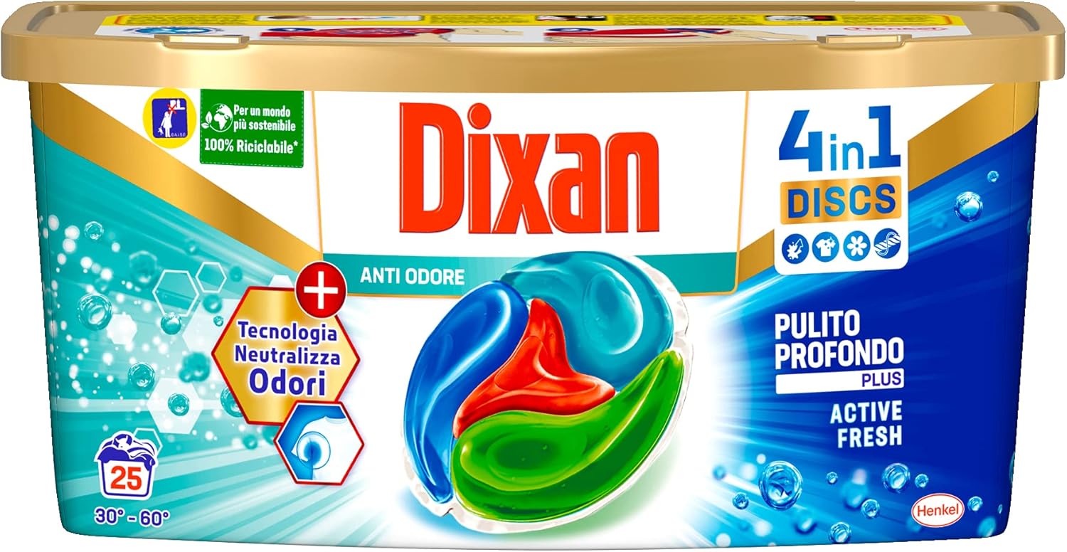 Dixan Discs Detersivo per Bucato Antiodore, 25 capsule