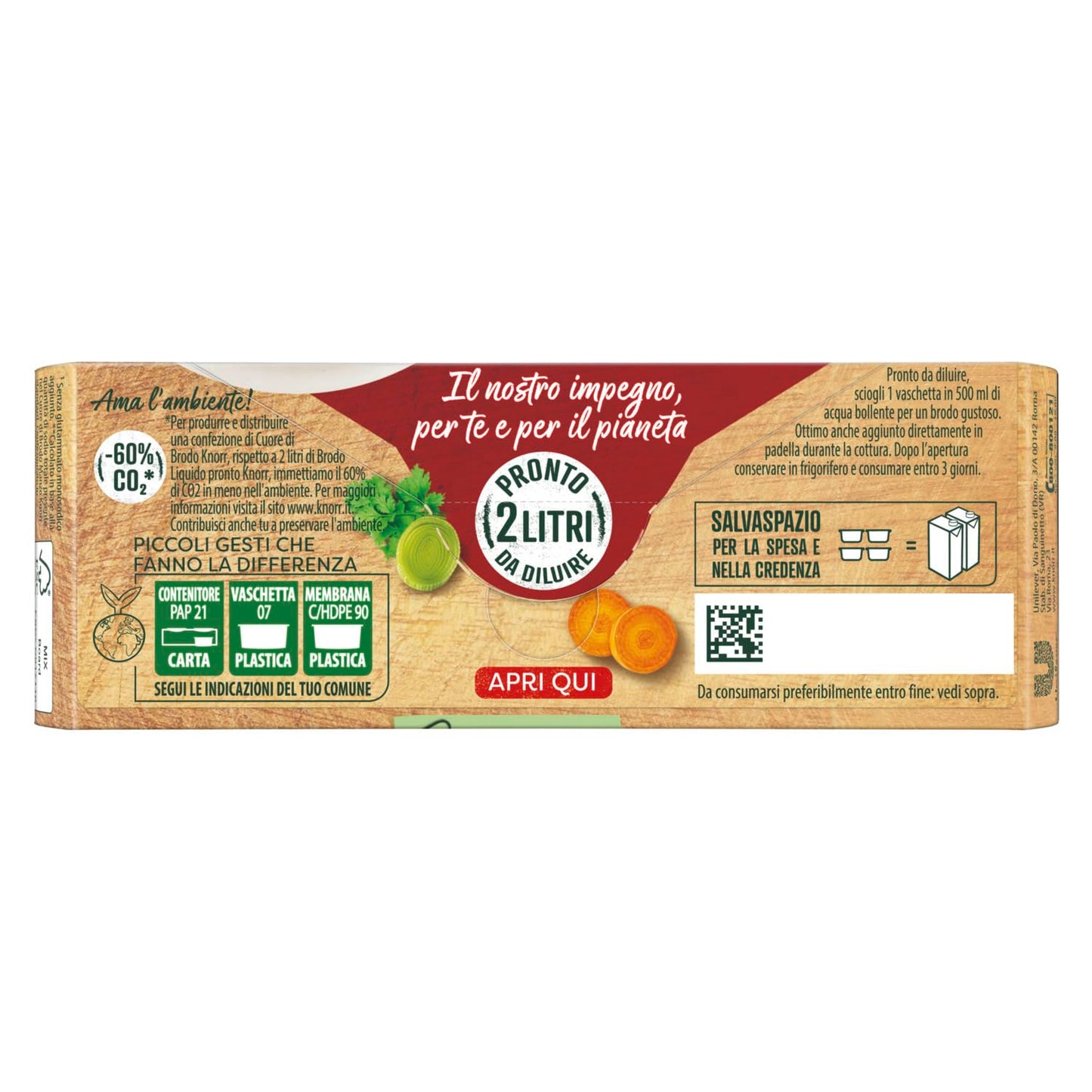 Knorr Cuore di Brodo Manzo, Brodo Pronto con -25% di Sale, Ingredienti Naturali e Verdure da Agricoltura Sostenibile, 4 Vaschette da 28g