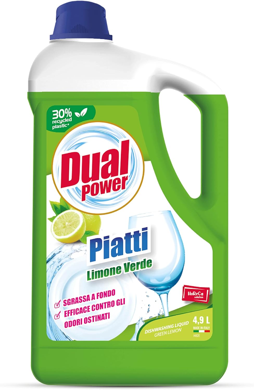 Dual Power Detergente HACCP per Lavaggio Manuale dei Piatti - Sgrassa a fondo, Fomato Professionale da 4,9 Litri - Limone Verde