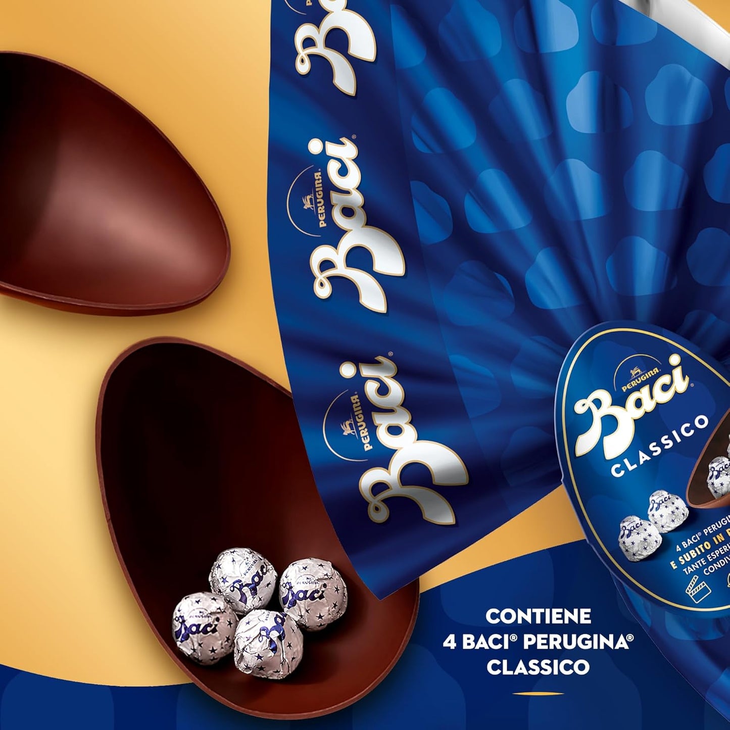 BACI PERUGINA Uovo di Pasqua 2025 Cioccolato Fondente Extra con Sorpresa e 4 Cioccolatini 265g (Confezione da 2)