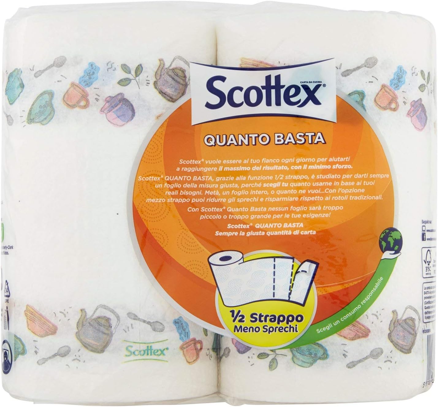 Scottex Quanto Basta Carta Cucina Opzione Mezzo Strappo, Confezione da 2