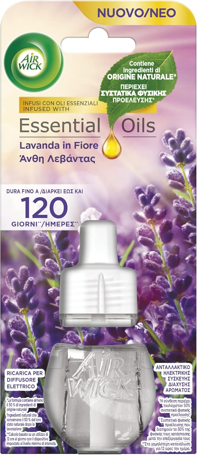 Airwick Ricariche per Diffusore Elettrico di Oli Essenziali, Confezione da 6 ricariche di Profumatore per Ambienti alla Fragranza di Lavanda, Profumatore per Ambienti Elettrico