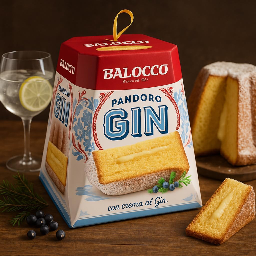 Pandoro 800g con Crema al Gin, Dolce Soffice e Profumato, Lievitato Naturalmente, Dessert Natalizio Elegante e Originale, Idea Regalo Perfetta per le Feste e Occasioni Speciali