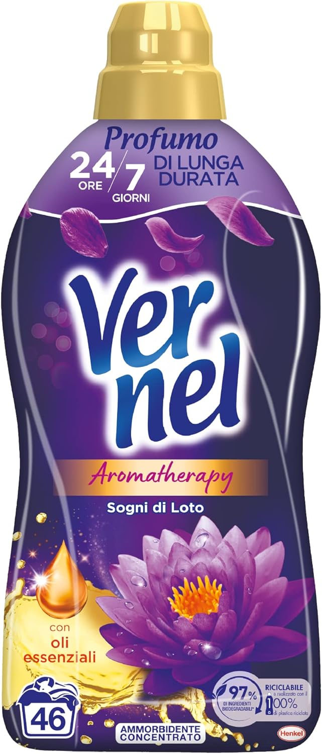 Vernel Aromatherapy Sogni di Loto, Ammorbidente Lavatrice Concentrato, Sensazione Di Profumo Come Appena Lavato, confezione singola da 46 lavaggi