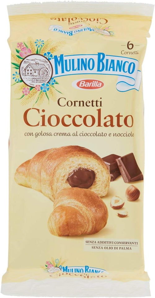 Mulino Bianco Cornetti con Crema di Cioccolato e Nocciole, 6 Cornetti, 300g