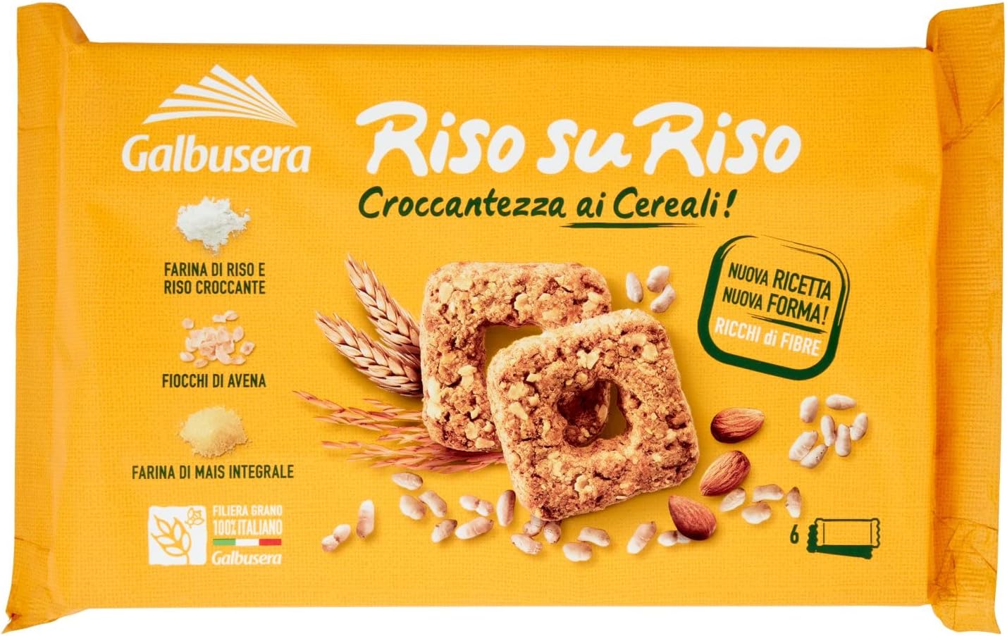 Galbusera Riso Su Riso, Biscotto con Cereali, Riso e Frutta, 6 x 40g