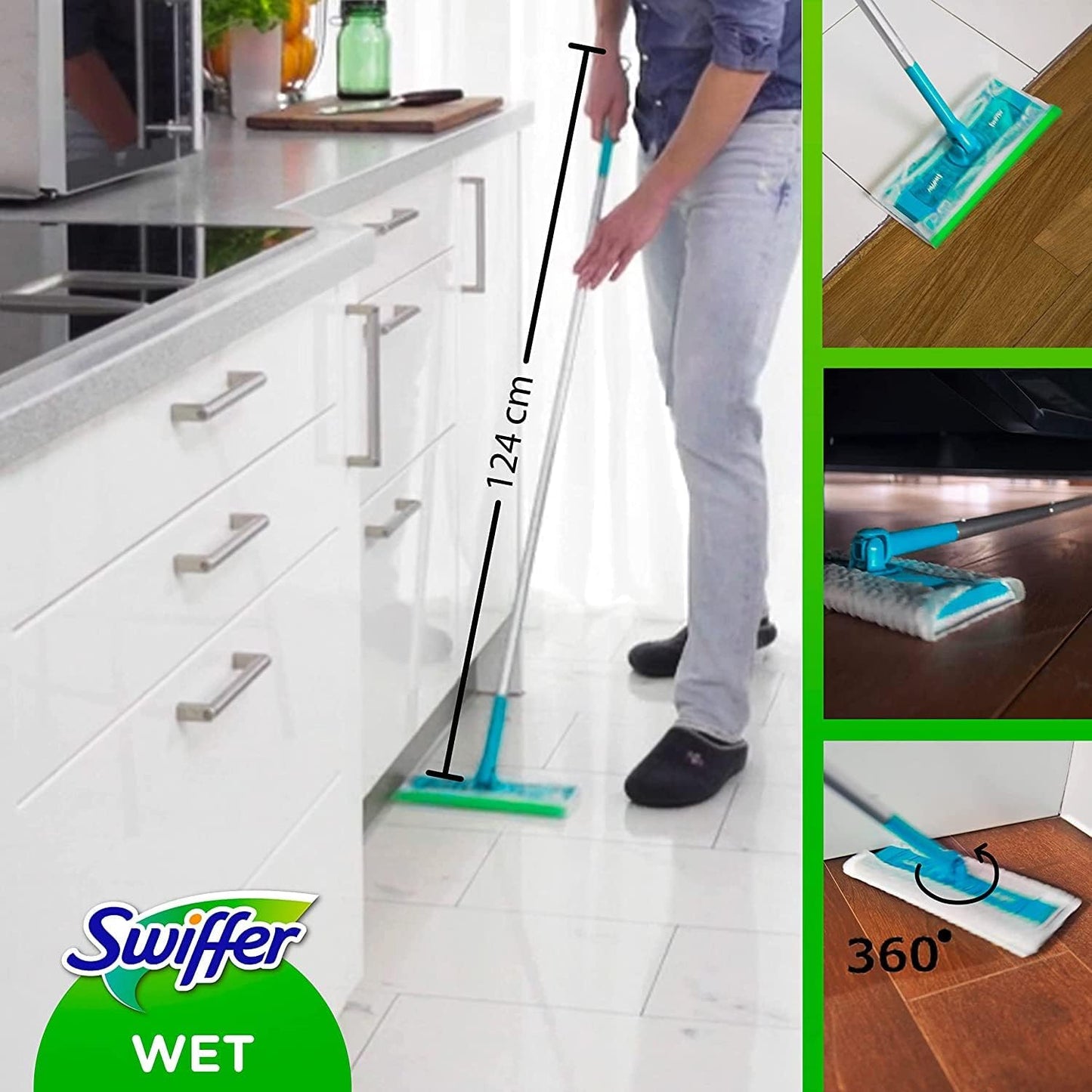 Swiffer Panni Umidi Per Scopa Lavapavimenti Con Profumo Limone x10, Per Una Pulizia Semplice e Rapida