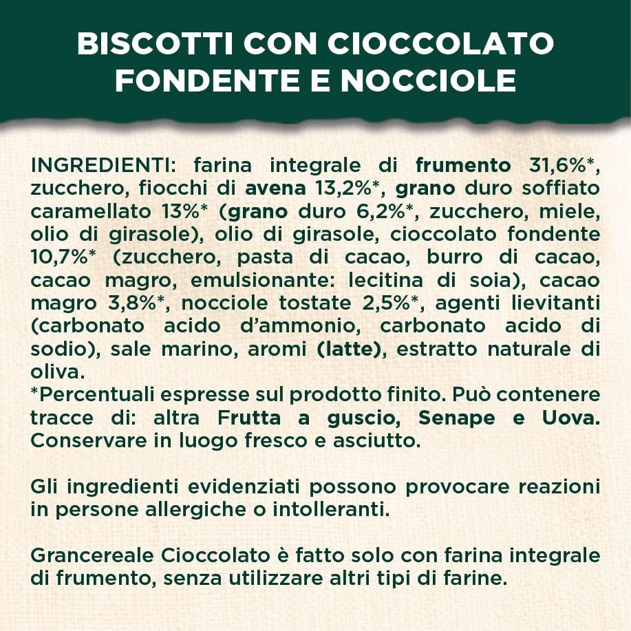 Gran Cereale Biscotti Gran Cereale al Cioccolato, Biscotti dal Gusto Pieno Ricchi di Fibra e Fosforo - 230 g