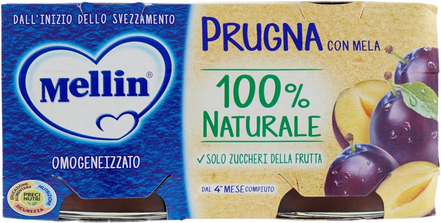 Mellin Omogeneizzato Prugna con Mela, 2 x 100g