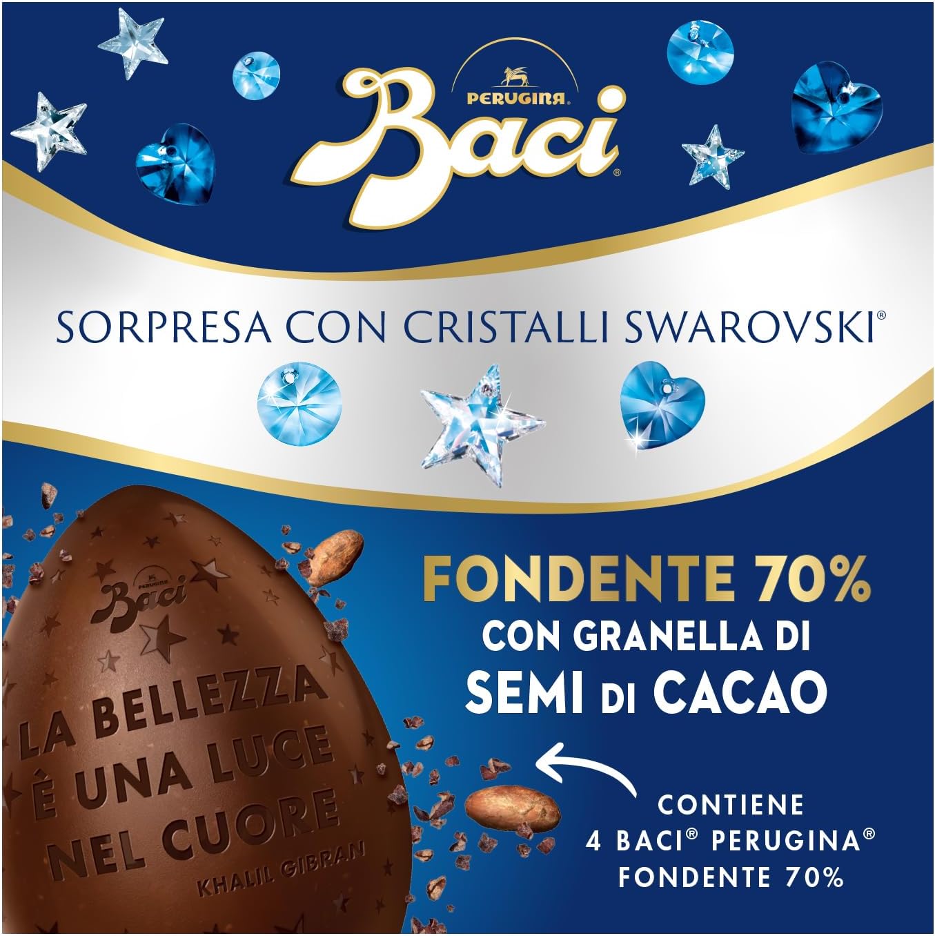BACI PERUGINA Uovo di Pasqua 2026 Cioccolato Fondente 70% con Sorpresa Swarovski e 4 Cioccolatini 310g