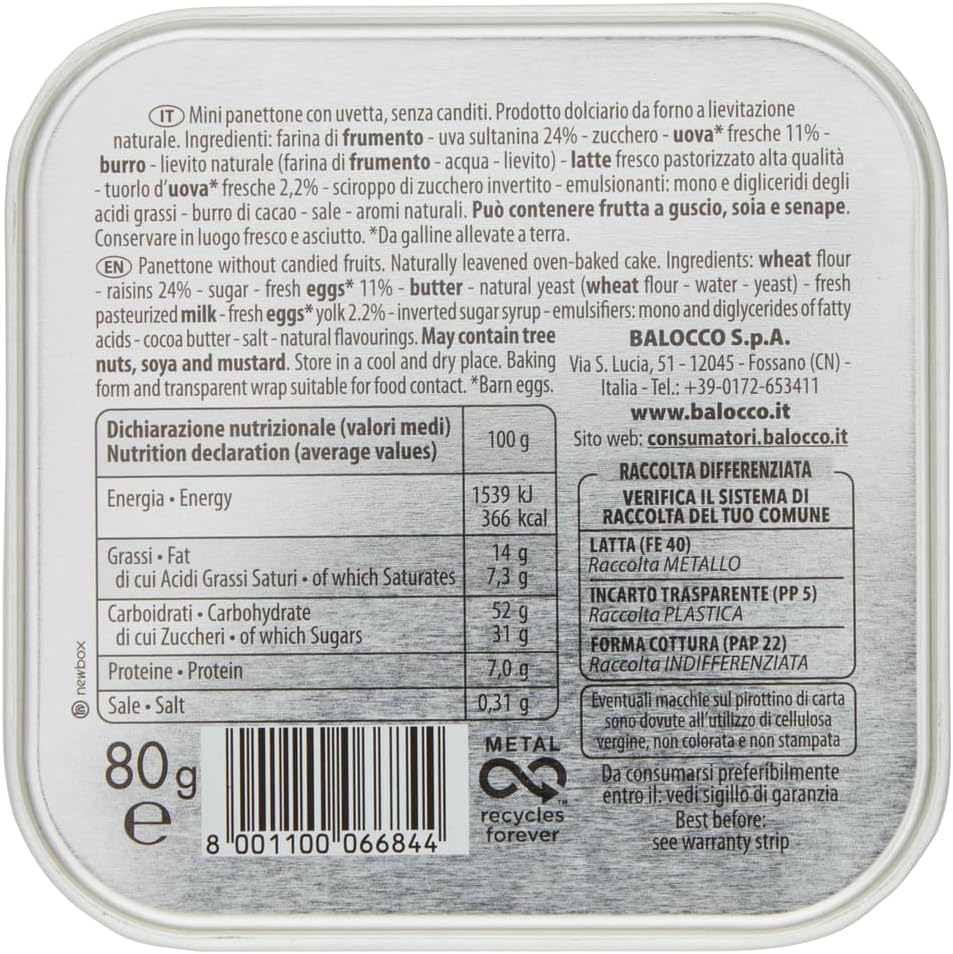 Mini Panettone BIANCONERO con Uvetta e Senza Canditi in Latta per Juventus 80g (2024)