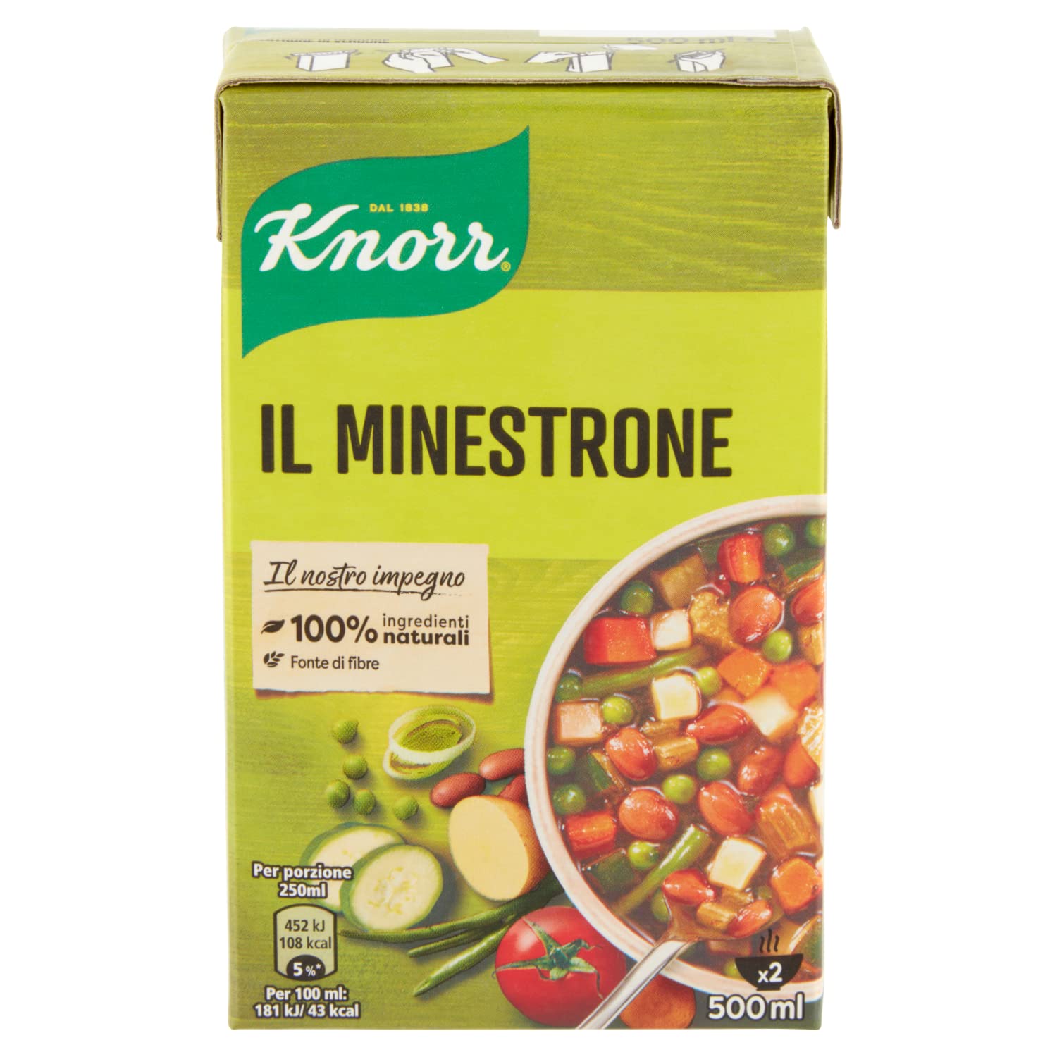 Knorr Minestrone Tradizionale, Piatti Pronti Knorr con Ingredienti 100% Naturali, Senza Coloranti e Senza Conservanti, Fonte di Fibre, Vegano, Confezione da 2500ml