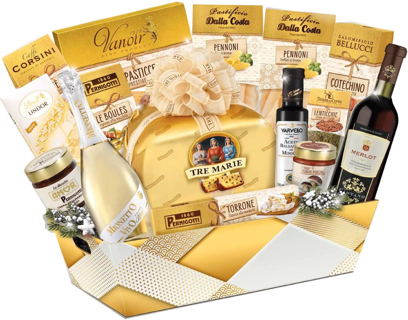Confezione cesto Natalizio "Cesto Strenna Bianco Natale " 16 pezzi idea regalo Le Cadeau