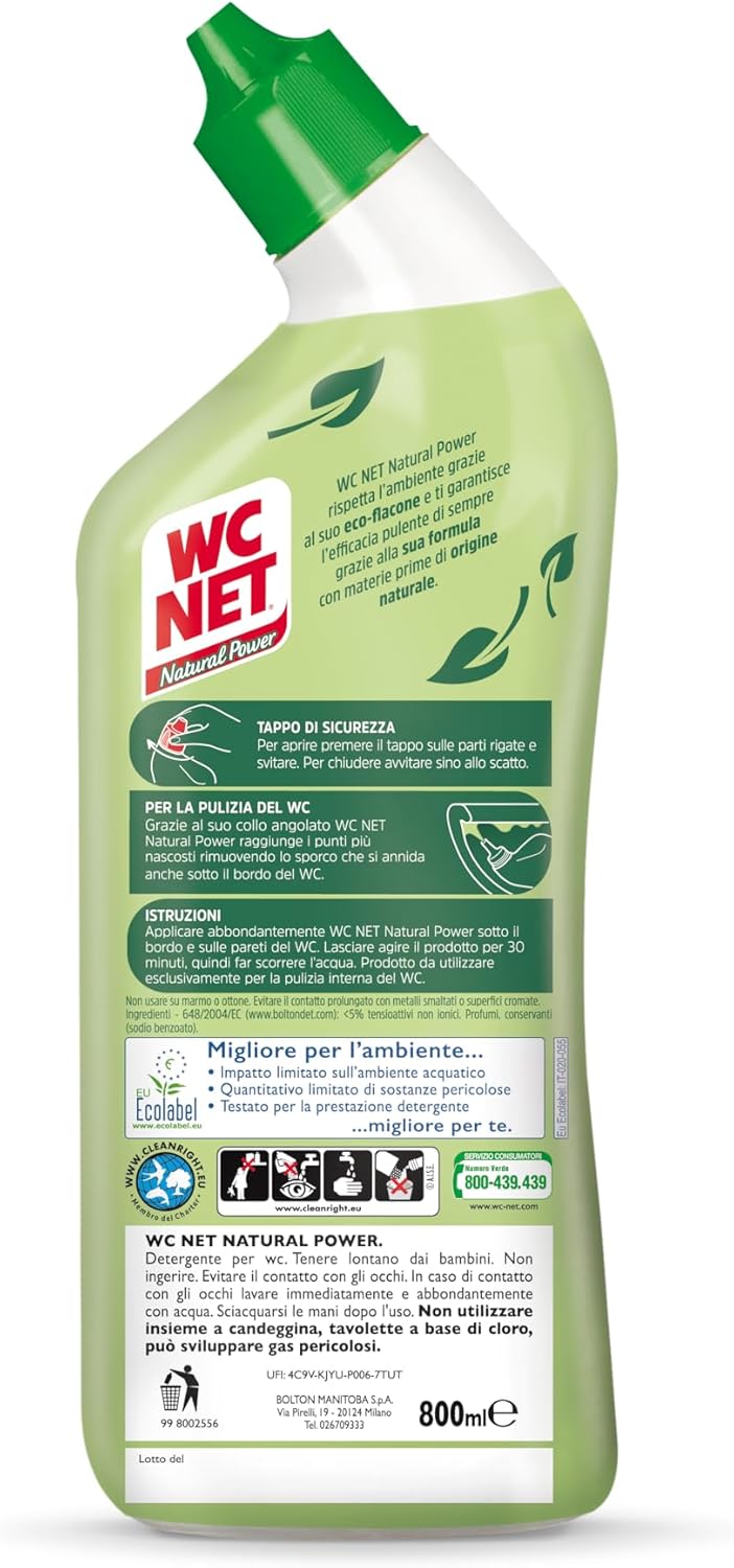 Wc Net - Natural Power Gel, Anticalcare e Igienizzante per Sanitari e Superfici, Pulitore Liquido per Wc, 700 ml