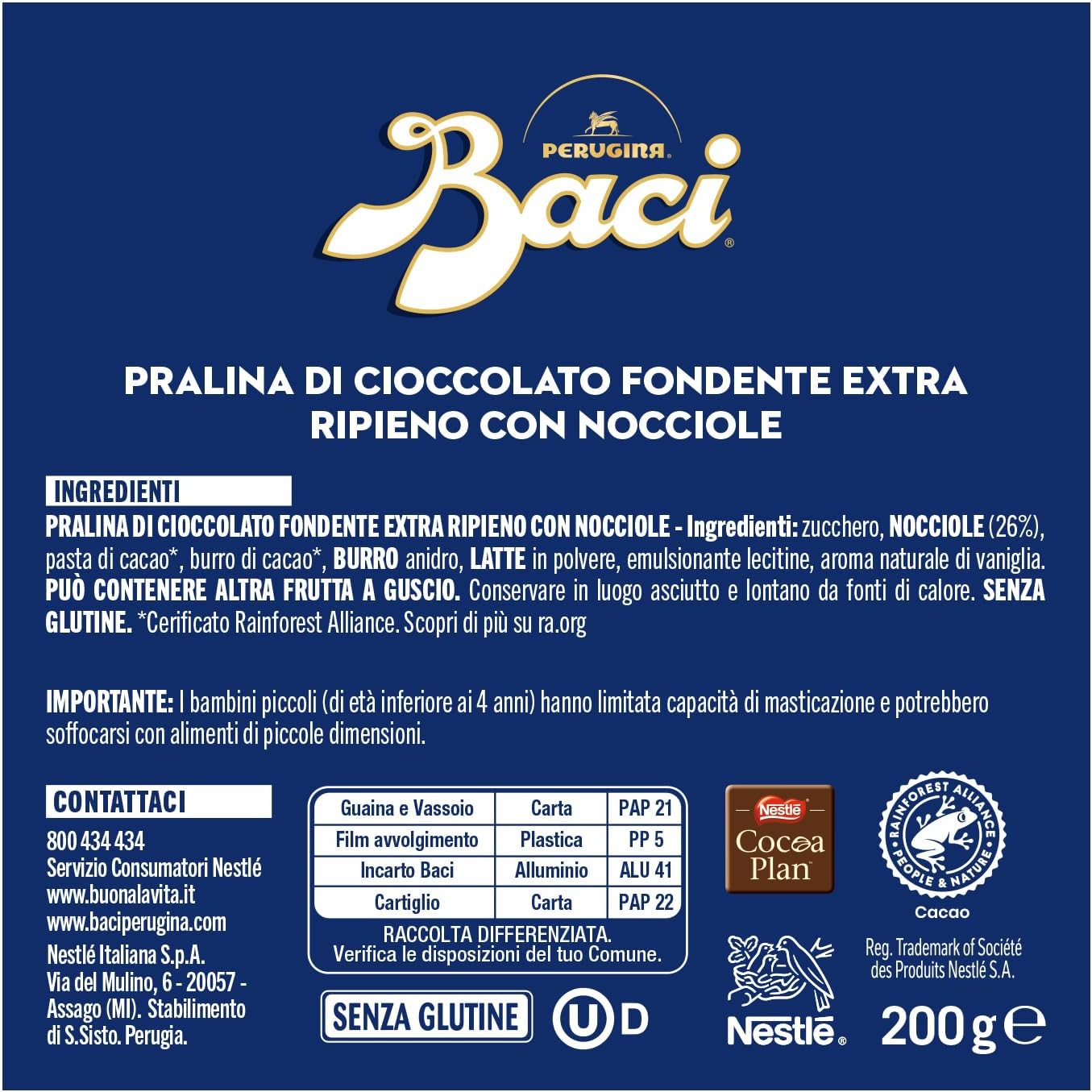 Baci Perugina Cioccolatini Fondenti ripieni al Gianduia, 200g