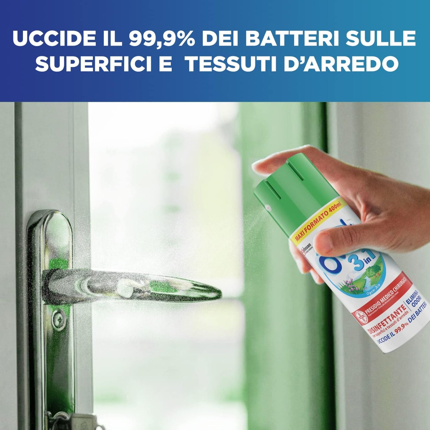 Oust 3 in 1 Spray Disinfettante 400 ml, per Superfici e Tessuti, Uccide il 99,9% dei Batteri, 400 ml