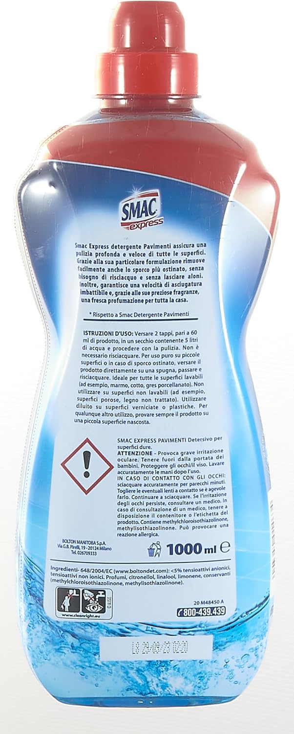 Smac Express - Pavimenti Freschezza Intensa, Detergente Multisuperficie, Azione Pulente Senza Risciacquo, 1000 ml