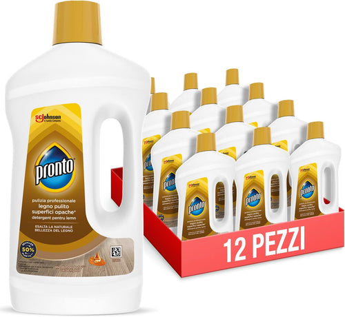 Pronto Legno Pulito Superfici Opache - Detergente Pavimenti in Legno Opaco, Fragranza Olio di Mandorla, Formato Scorta da 12 Pezzi da 750 ml