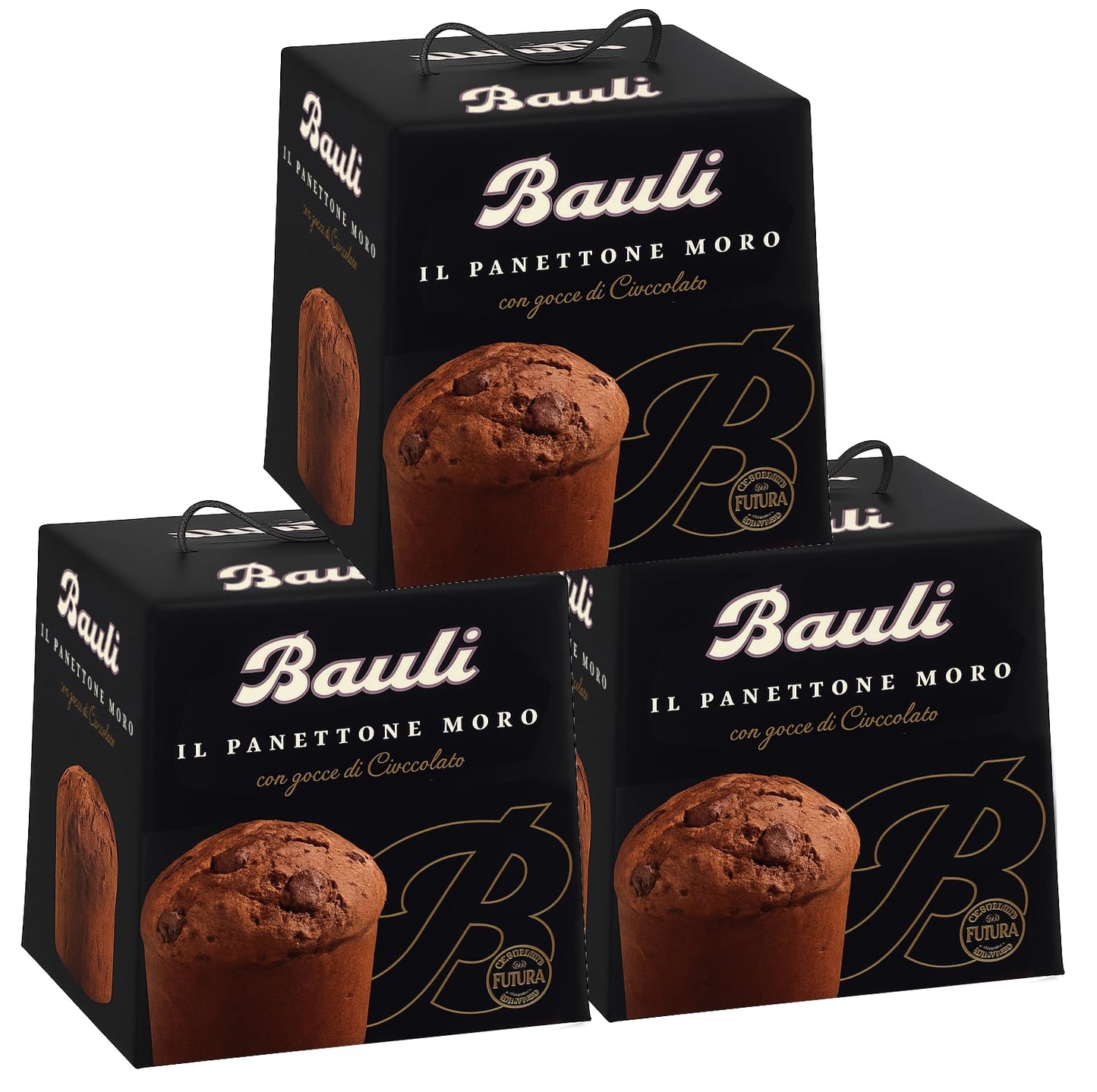 3X BauIi Mini Panettone Moro con Gocce di Cioccolato 90g