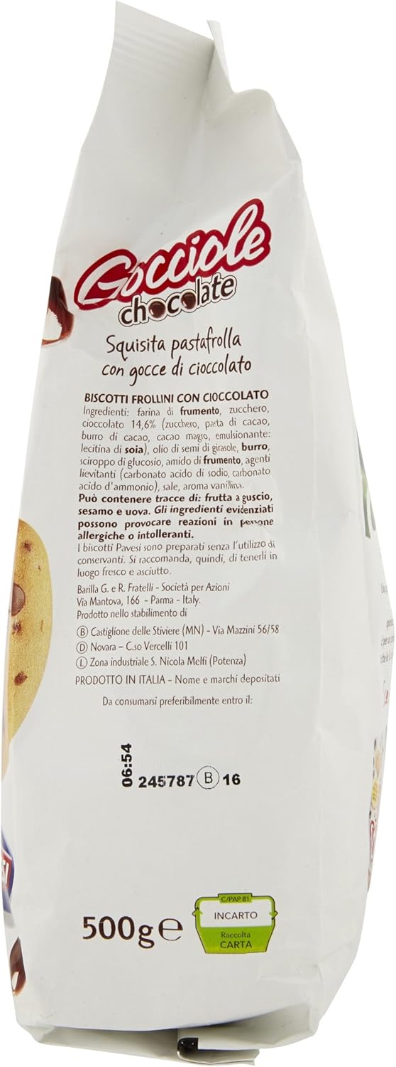 Pavesi Biscotti Frollini Gocciole Cioccolato, Biscotti da Colazione - 500 gr