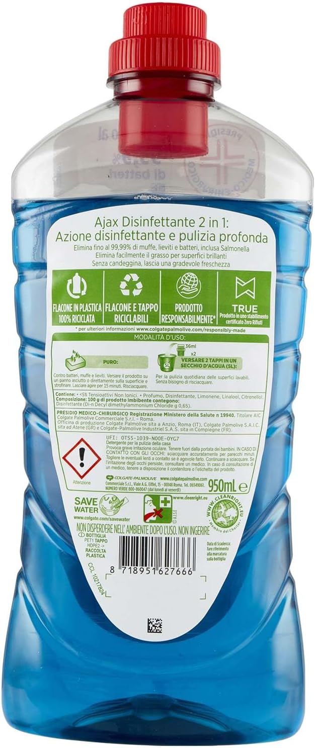 Ajax Detersivo Pavimenti Disinfettante 950ml, 950ml