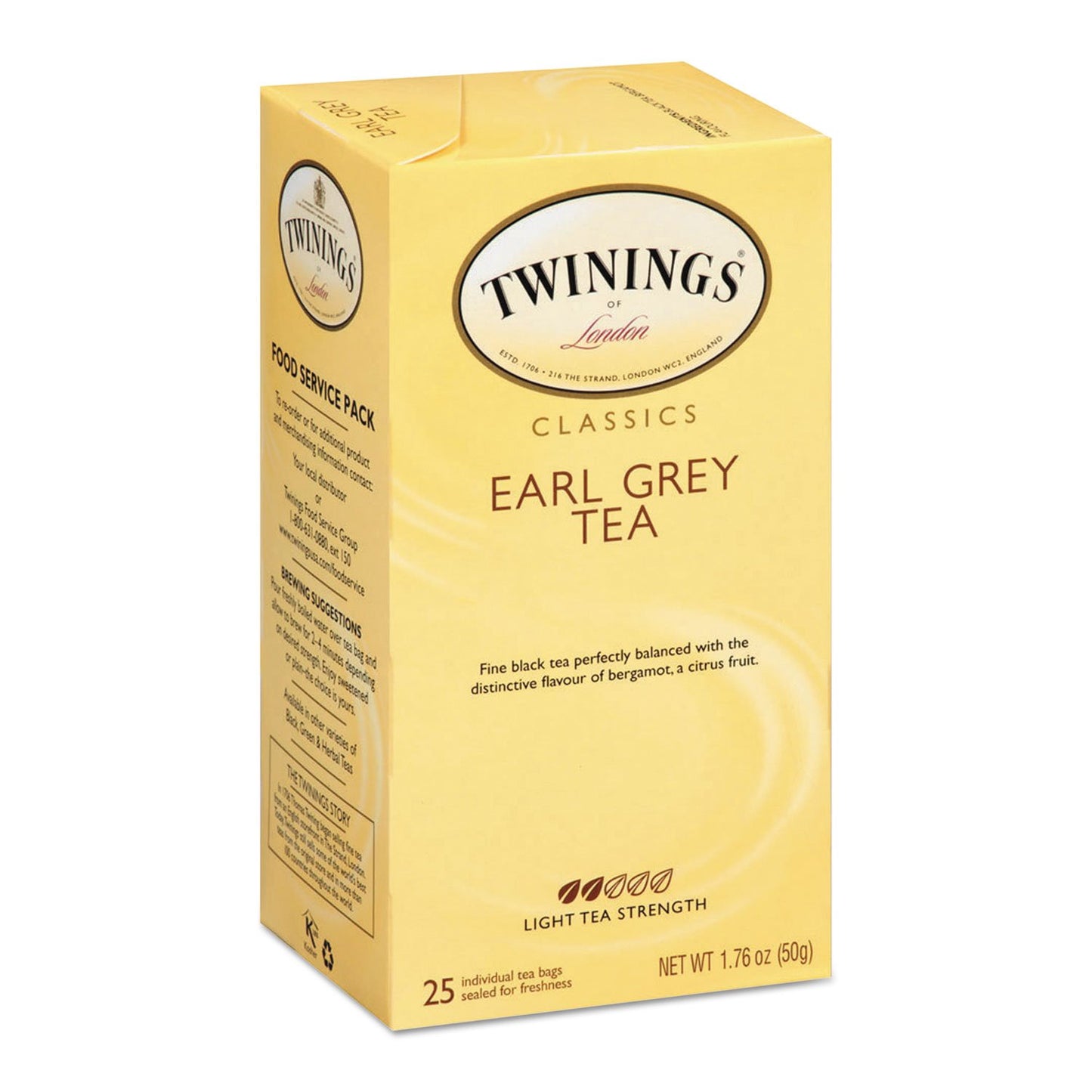 TWININGS Tea Bags, Earl Grey, 1.76 oz, 25/Box