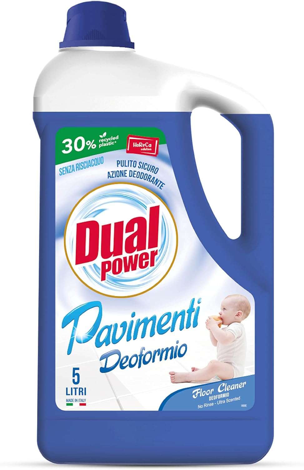 Dual Power Deoformio - Detergente Per Pavimenti Con Antibatterico - Sgrassa E Igienizza - Formato Professionale Da 5 Litri, Neutro, 5000 Millilitro