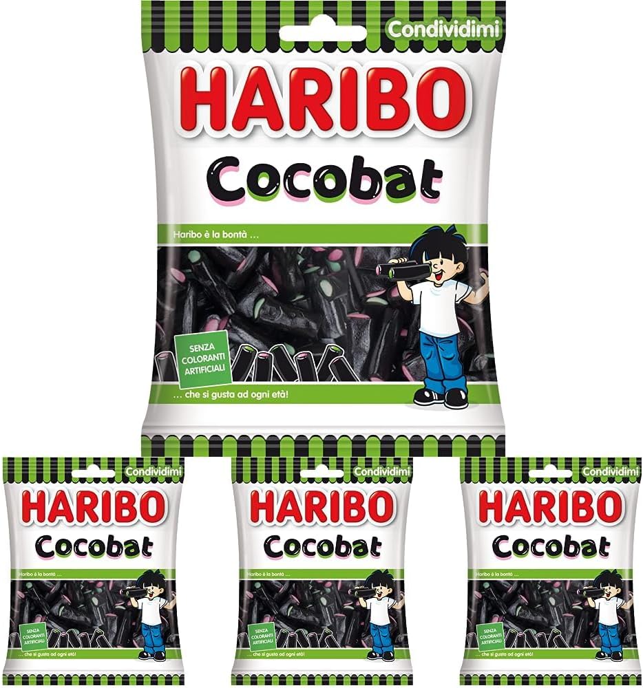 Haribo Cocobat, Caramelle Gommose Ripiene, Gusto Liquirizia, Ideali per Feste e Dolci Momenti di Relax - 175gr (Confezione da 4)