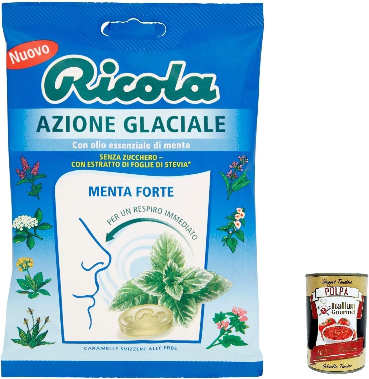 Pacco Convenienza X6 Ricola - Caramelle busta, 6 x 70g menta forte senza zucchero - con estratto di stevia