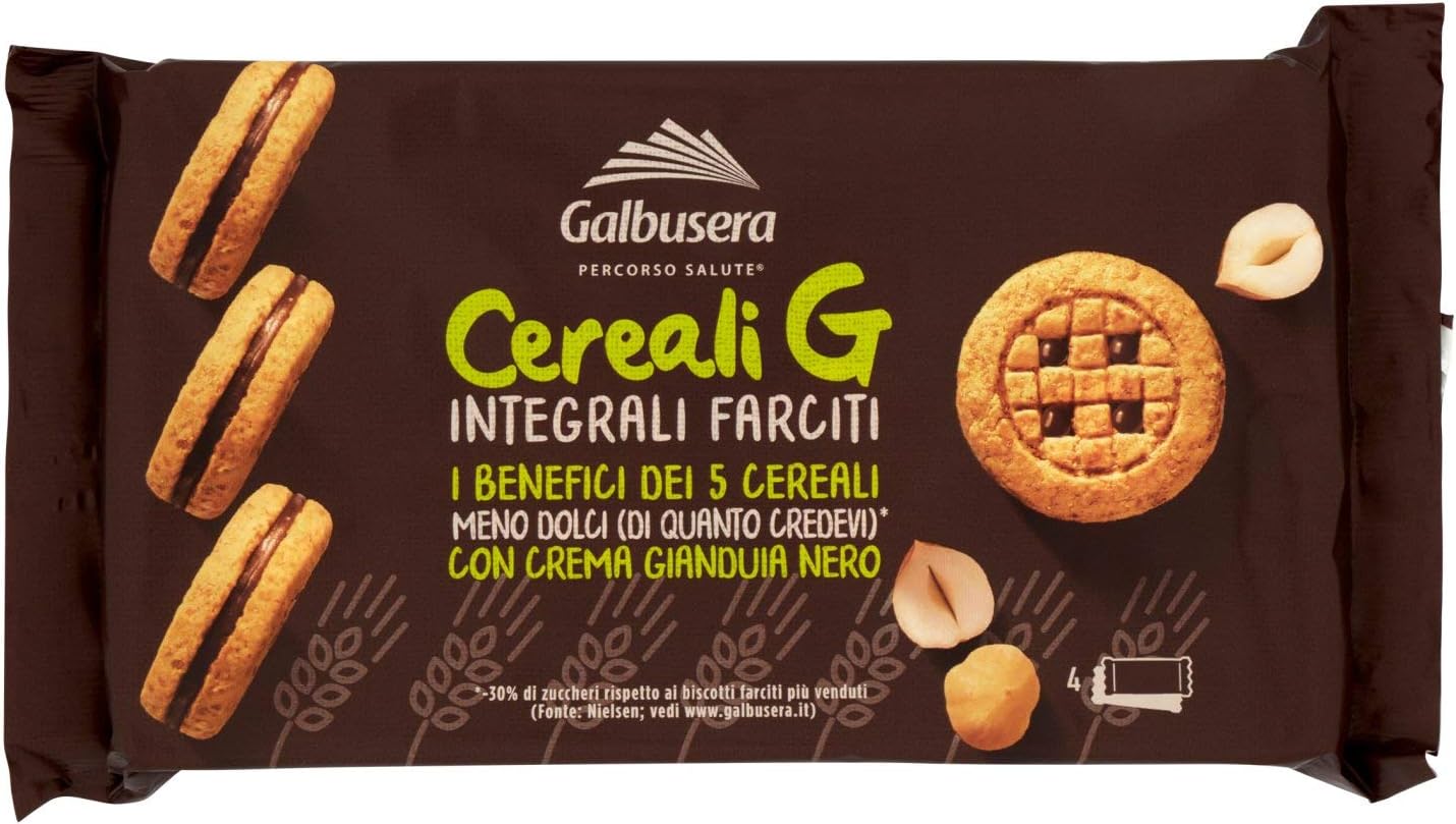 Biscotti Galbusera Cereali G Frollini Integrali Con Crema Gianduia Nero Da 160 g