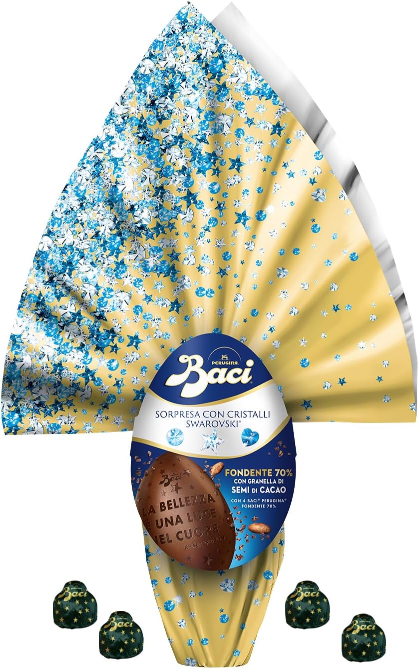 BACI PERUGINA Uovo di Pasqua 2026 Cioccolato Fondente 70% con Sorpresa Swarovski e 4 Cioccolatini 310g