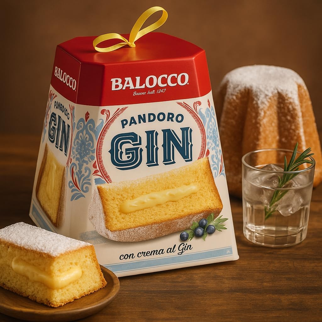 Pandoro 800g con Crema al Gin, Dolce Soffice e Profumato, Lievitato Naturalmente, Dessert Natalizio Elegante e Originale, Idea Regalo Perfetta per le Feste e Occasioni Speciali