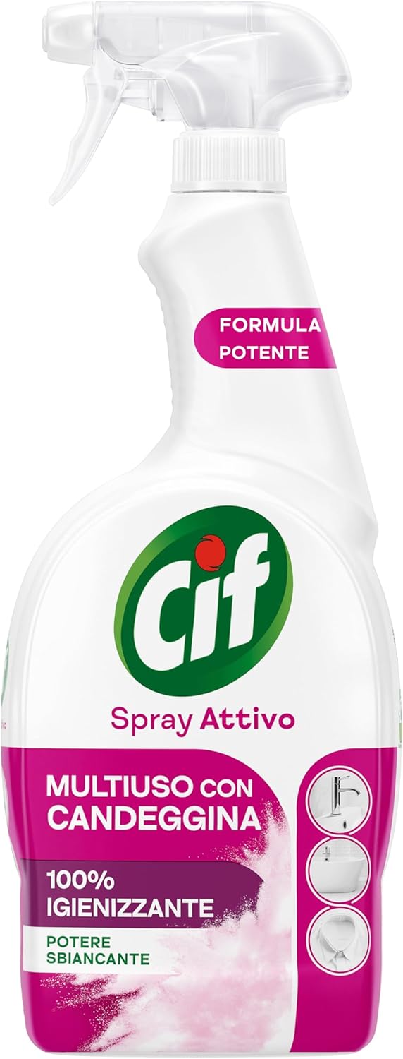 Cif Spray Attivo con Candeggina, 650 ml, per le Superfici di Tutta la Casa e Pretrattante sui Tessuti Bianchi*, Formula Potente con Potere Sbiancante, Adatto per Aree Dove Si Cucina