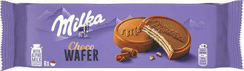 Milka, Choco Wafer, Wafer Croccante e Goloso con una Copertura di Cioccolato al Latte Milka, con Latte Alpino, Cacao Sostenibile, 180g (6 merende da 30g)