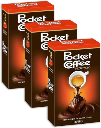3X Pocket Coffee Espresso Scatola con 18 Praline di Finissimo Cioccolato e Ripieno di Caffe 100% Arabica 225g [3 Confezioni]