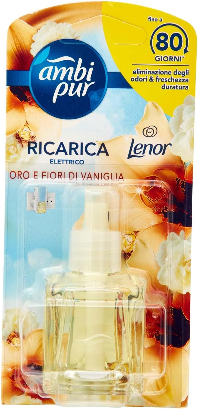 Ambi Pur Oro e Fiori di Vaniglia Ricarica Diffusore Elettrico per Ambienti 20 ml, per Rimuovere gli Odori