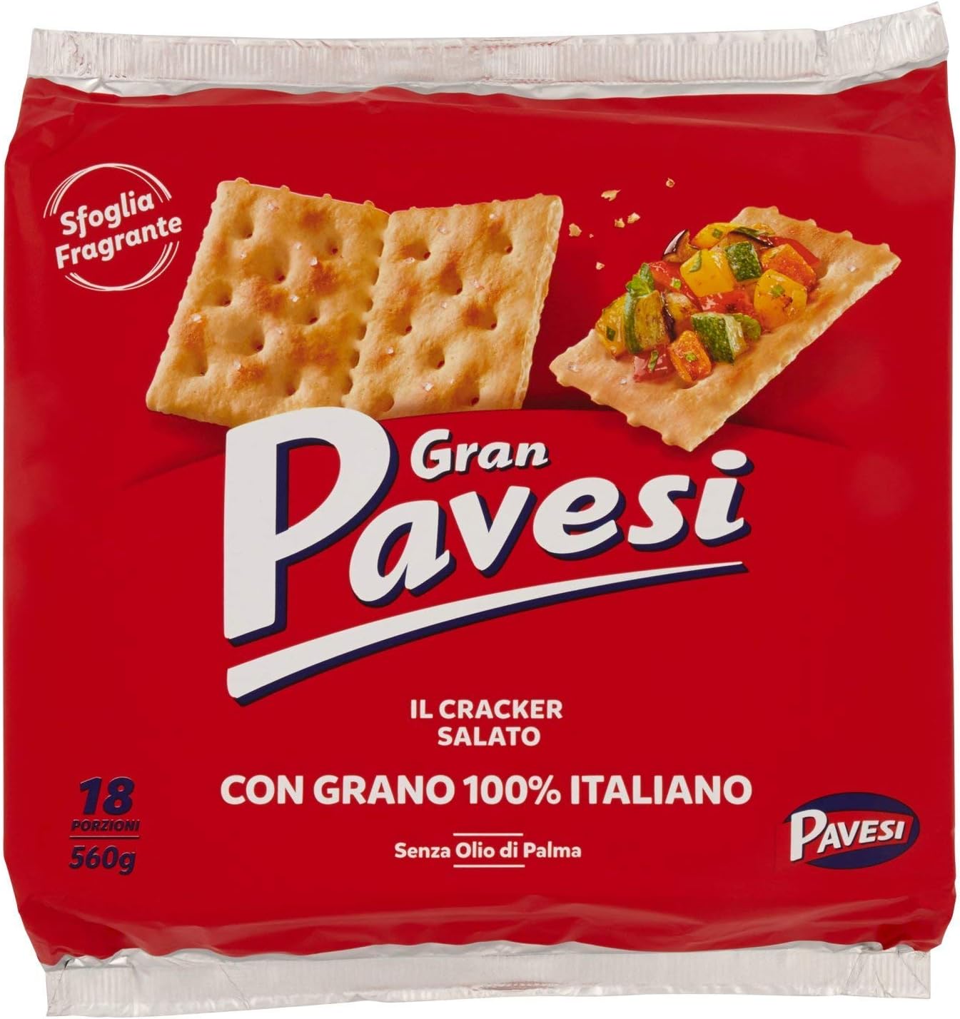 DONAZIONE A BANCO ALIMENTARE - Gran Pavesi Cracker Salati I Classici, Senza Olio di Palma - 18 Pacchetti (560 g)