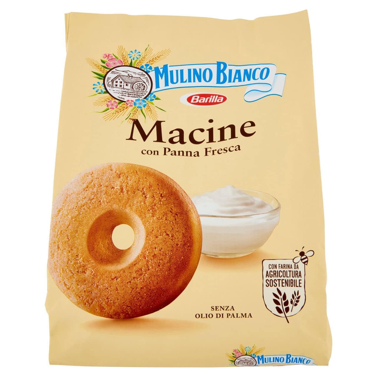 Mulino Bianco Biscotti Frollini Macine con Panna Fresca, Colazione Ricca di Gusto, 800g (Confezione da 6)