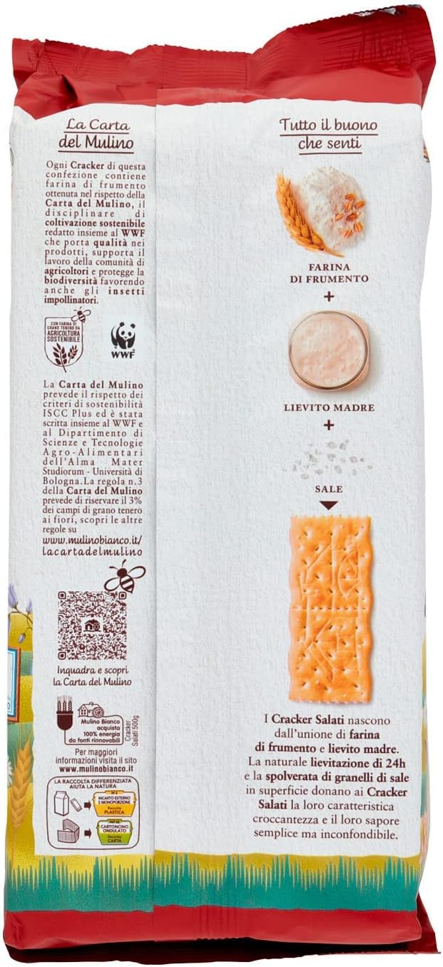 Mulino Bianco Cracker Salati con Lievitazione Naturale, Snack Salato per la Merenda, Senza Olio di Palma, 500 g