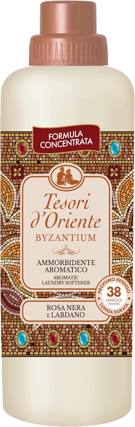 Tesori d'Oriente - Ammorbidente Lavatrice Concentrato Byzantium, dalla Fragranza Fiorita di Rosa Nera, Fino a 38 Lavaggi, con Preziose Microcapsule Per Capi Morbidi e Profumati, 760 ml