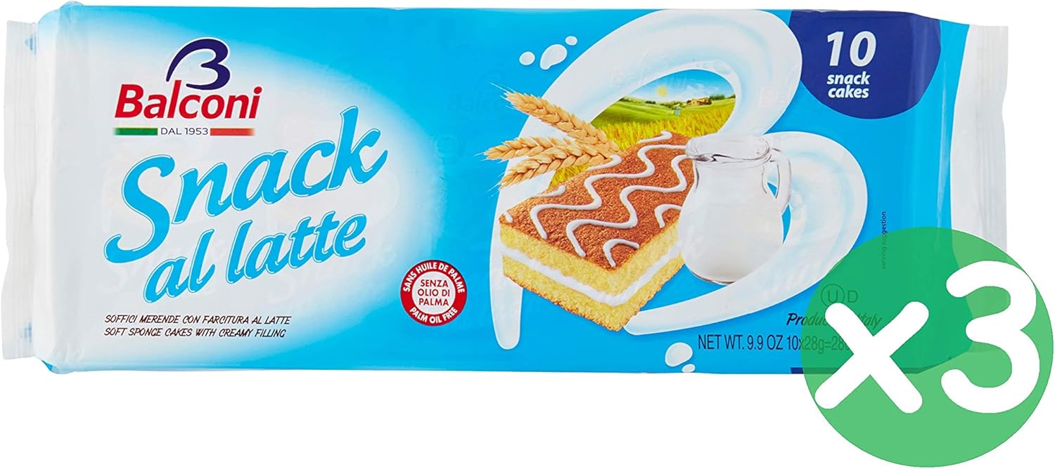 3 x Balcone Snack al latte 280 g Spugna Dita con Latte Crema Riempimento