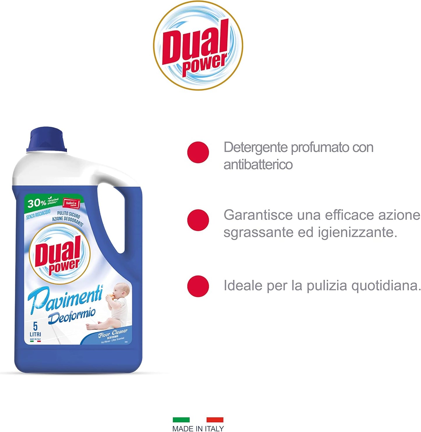 Dual Power Deoformio - Detergente Per Pavimenti Con Antibatterico - Sgrassa E Igienizza - Formato Professionale Da 5 Litri, Neutro, 5000 Millilitro