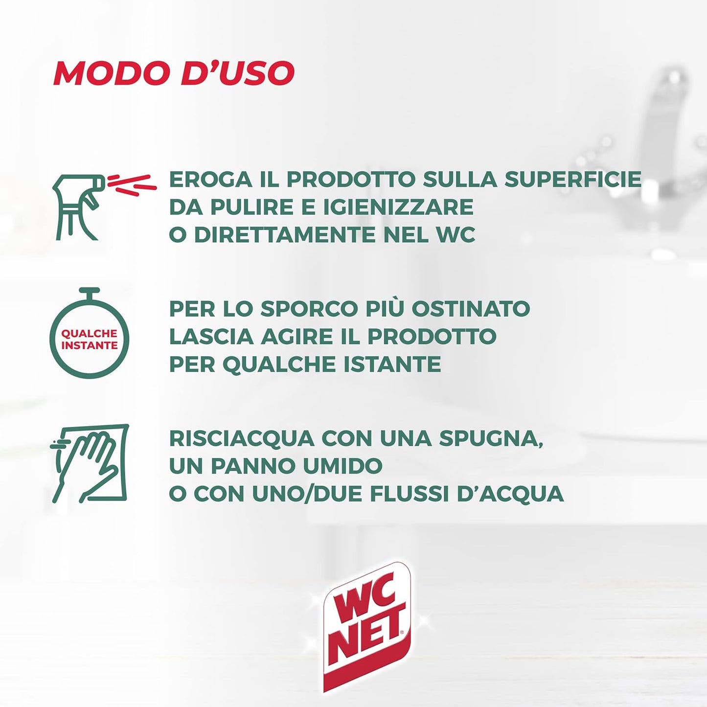 Wc Net - Bagno e Wc con Candeggina, Detergente Spray per Sanitari e Superfici, Azione Igienizzante e Sbiancante, 600 ml