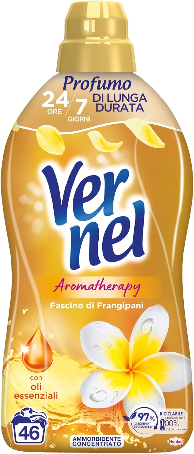 Vernel Aromatherapy Fascino Di Frangipani, Ammorbidente Lavatrice Concentrato, Sensazione Di Profumo Come Appena Lavato, confezione singola da 46 lavaggi