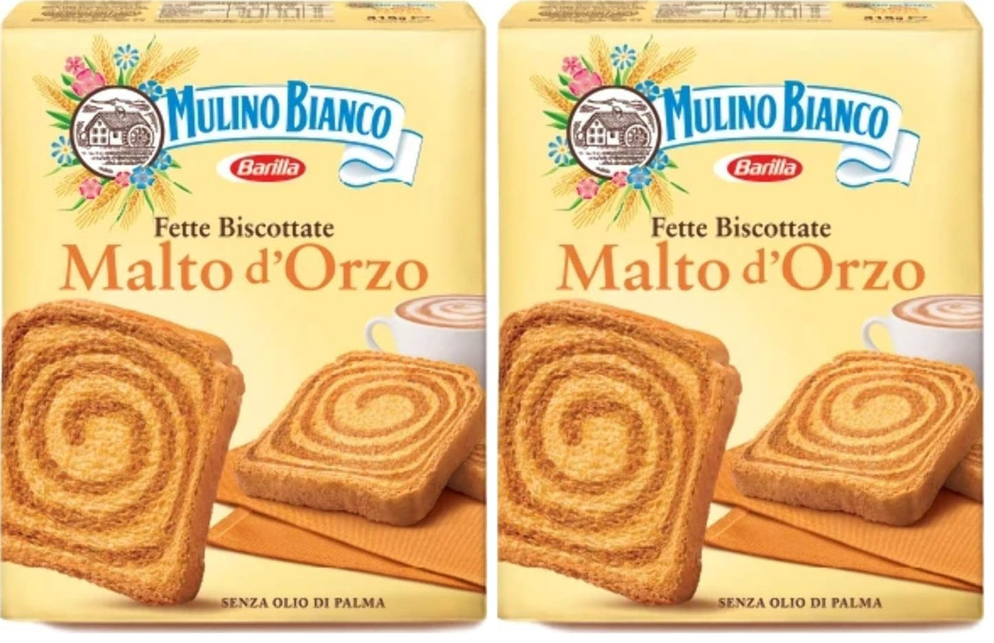 Mulino Bianco Fette Biscottate al Malto D'Orzo, Senza Olio di Palma - 315 g (Confezione da 2)