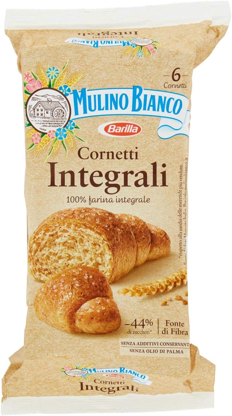 Mulino Bianco Cornetti Integrali per la Colazione e Snack Dolce per la Merenda - 6 Cornetti