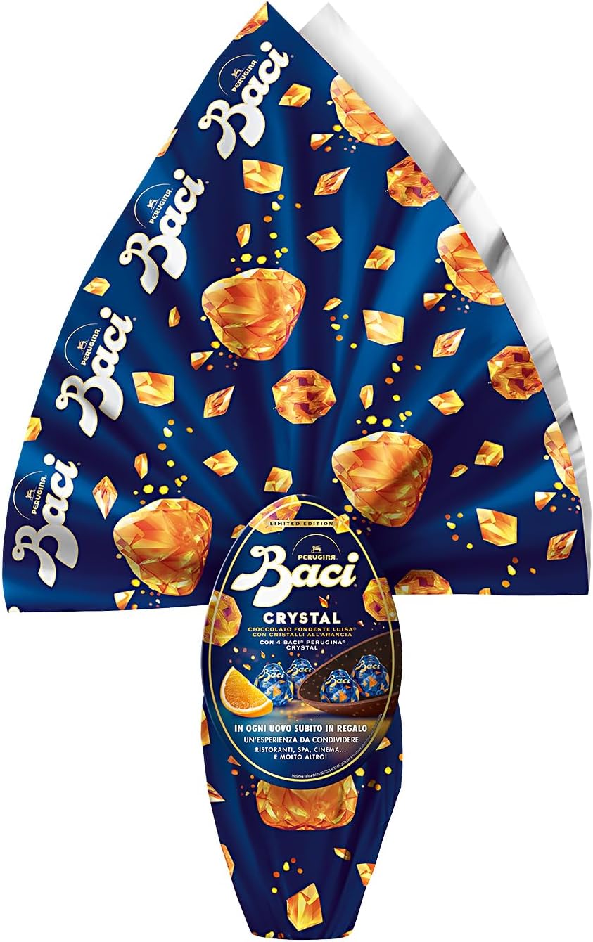 BACI PERUGINA Uovo di Pasqua 2026 Cioccolato all'Arancia Crystal con Sorpresa e 4 Cioccolatini 265g