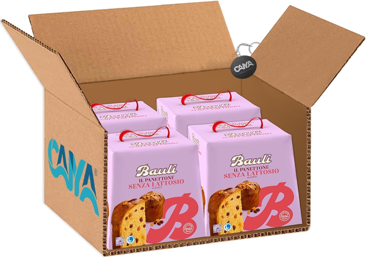 Panettone Classico SENZA LATTOSIO con Uvetta e Canditi 700g (new), Confezione per bauli [RASPADA® BOX da 4 Panettoni]